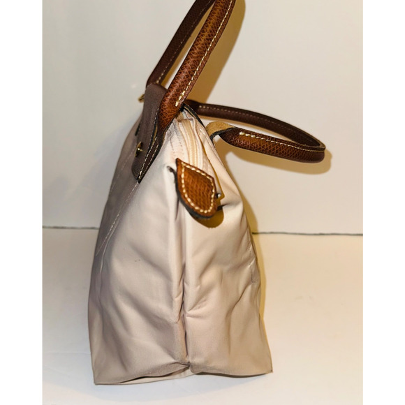Auth LONGCHAMP Le Preage Original - Cream Dark Brown Nylon Leather Handbag - Picture 8 of 14